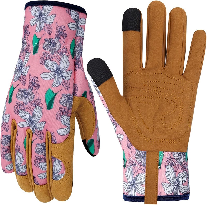 MERTURN Store Leather Gardening Gloves for Women Thorn Proof Garden Gloves Touch Screen Working Gloves Gifts,M - Image 1